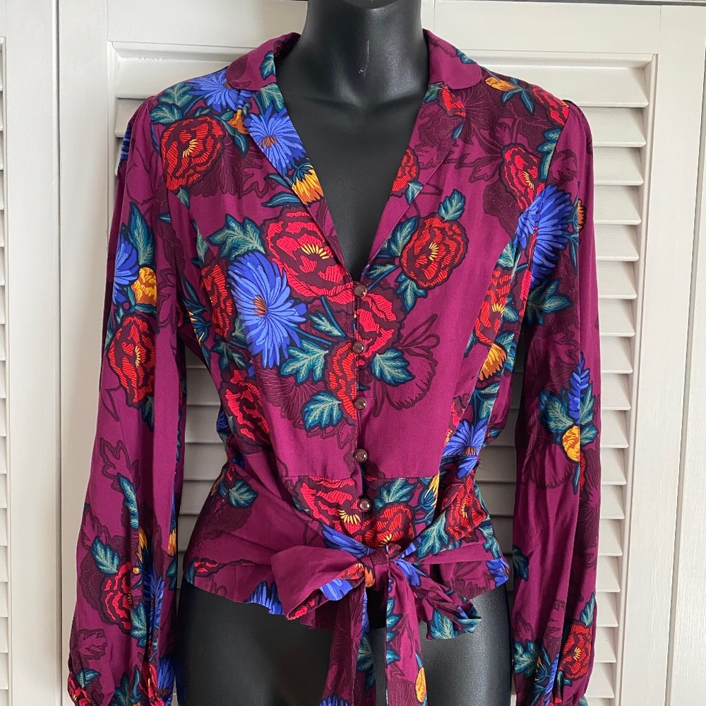 Anthropologie Moulinette Souers Floral Purple Blouse Size 4
